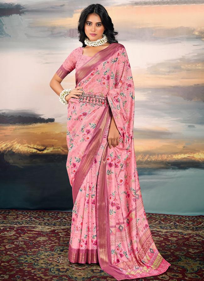 Cotton Silk Pink Traditional Wear Printed Saree